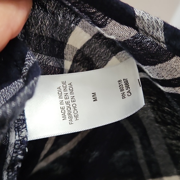 Lucky Brand Navy Blue White Plaid Button Down Gauze Longsleeve Shirt LIKE NEW M - Picture 7 of 8